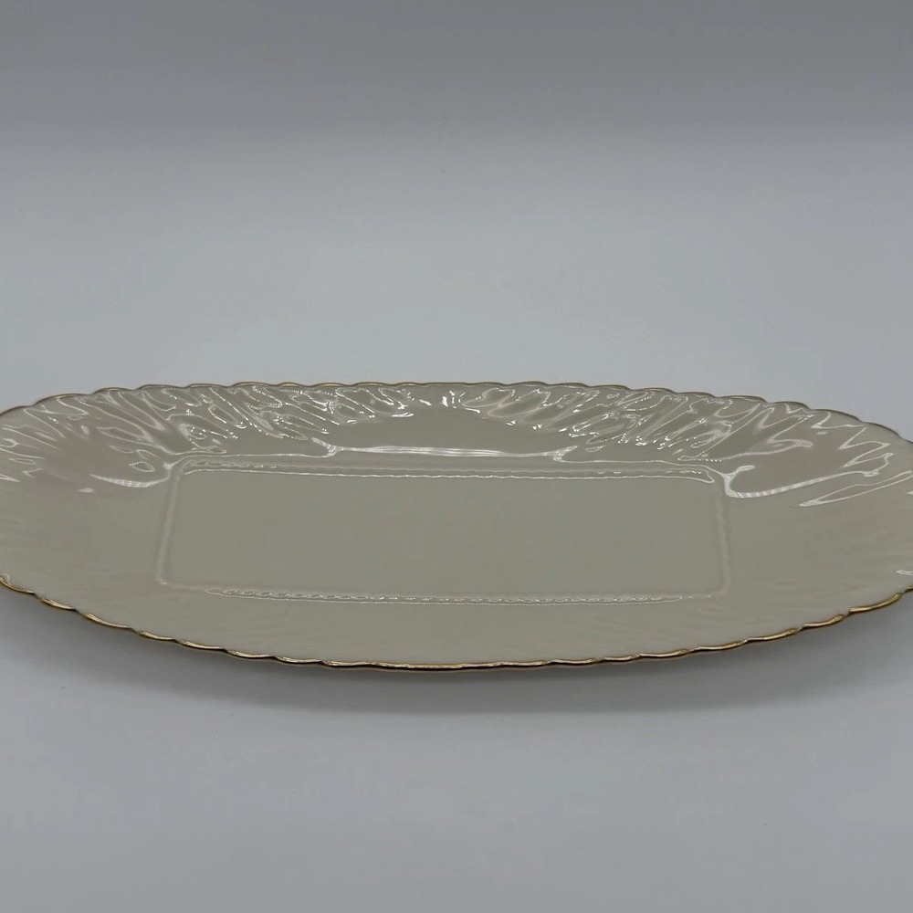 Vintage Lenox 9" Ivory Opn Butter Tray Eternal Ivory w/ Scalloped Gold Trim